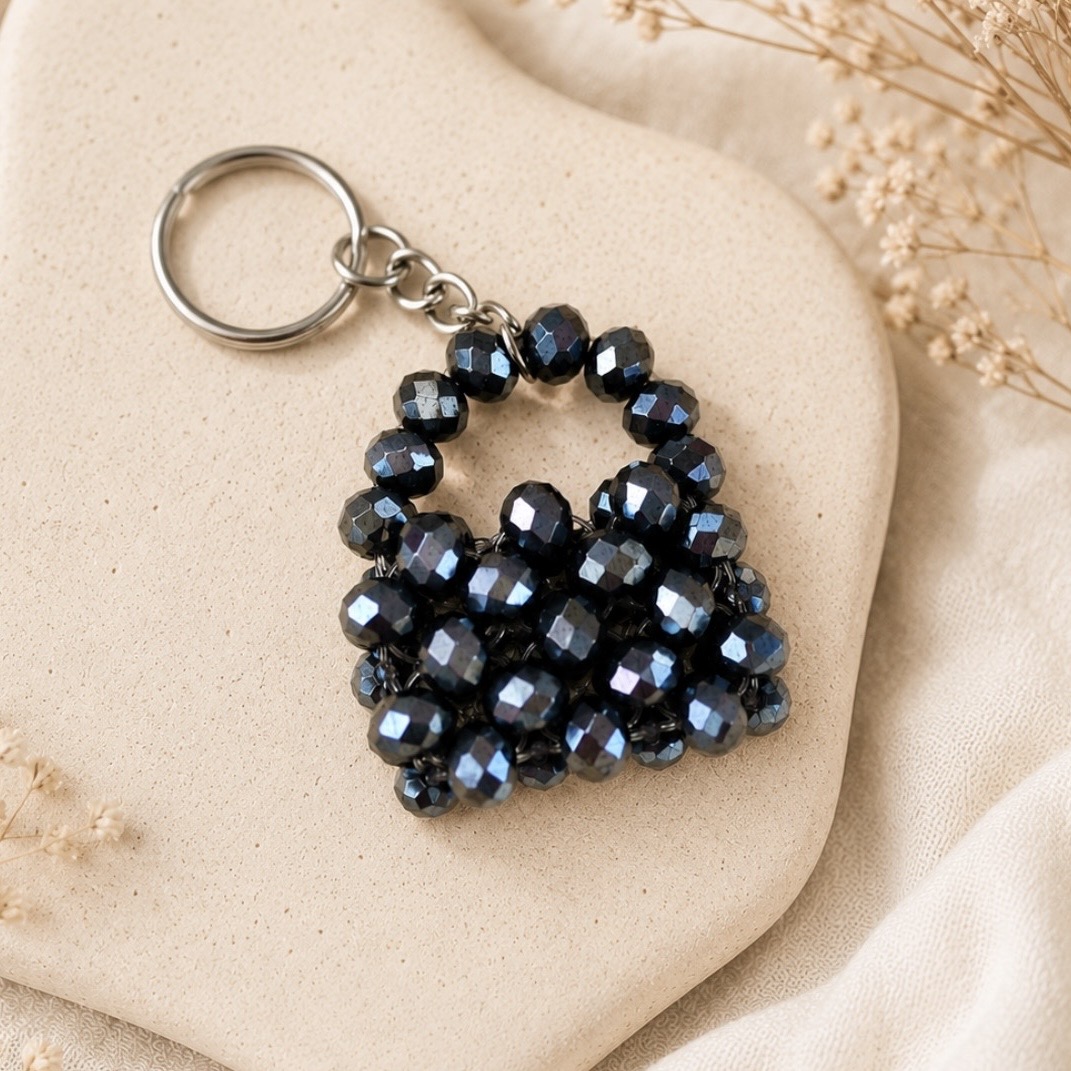 Porte-clés – Mini Sac Perlé Noir