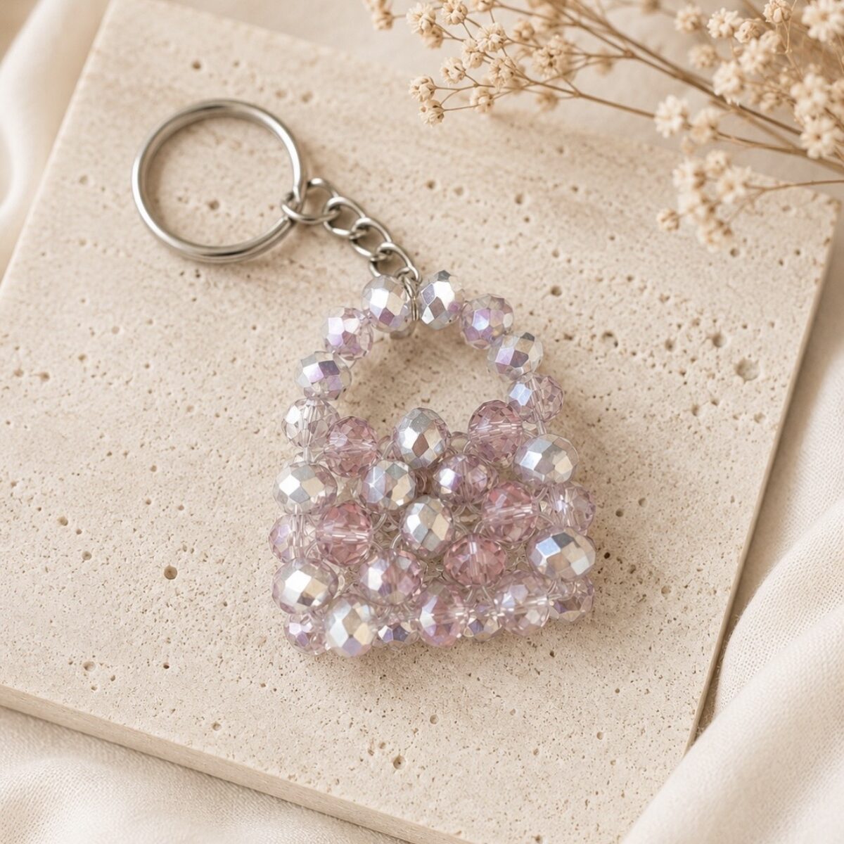 Porte-clés – Mini Sac Perlé Rose